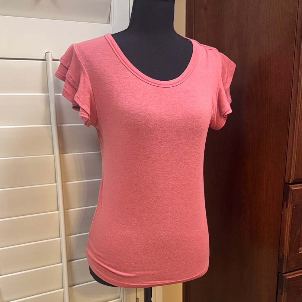 Express Coral Ruffle Sleeve Top